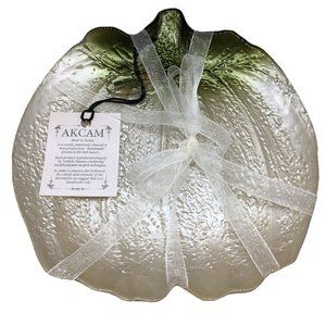 x4 Akcam Turkish Glass White Pumpkin Appetizer Plate Set 6.5" Dessert Fall Decor